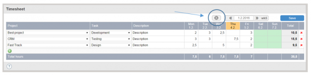 Thinking Portfolio Timecard view